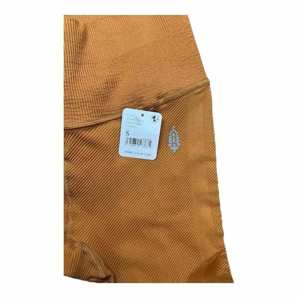 Brand New Free People Women's Size Small Brown Exposed Hem High Waisted Leggings
